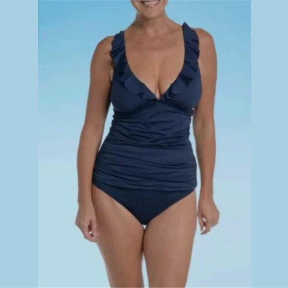 Sonnet Shores - Navy Ruffle Tankini Swimsuit Top - Picture 1 of 11